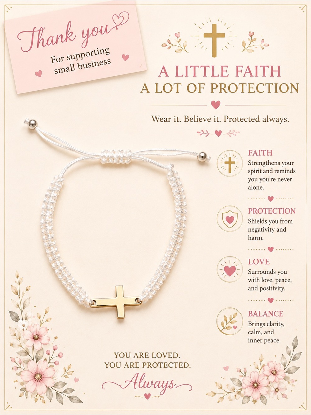 Bracelet with Silver Cross Charm